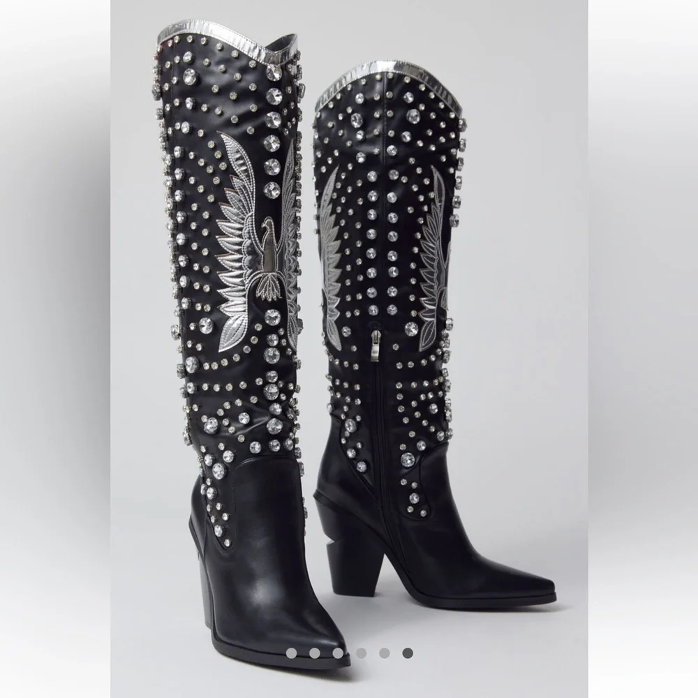NWT Azalea Wang Upbeat Rhinestone Cowboy Boots - Picture 6 of 6